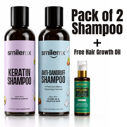 Shampoo Pack "2" Anti-Dandruff & Keratin For Stronger Hair + Free Hair Growth Oil