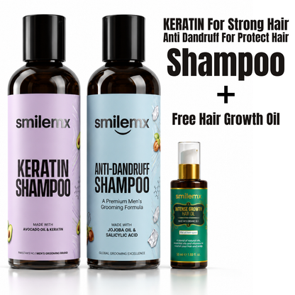 Shampoo Pack "2" Anti-Dandruff & Keratin For Stronger Hair + Free Hair Growth Oil